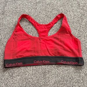 Calvin Klein Sports Bra Bralette Women’s Large Red Black Logo Mesh Racerback